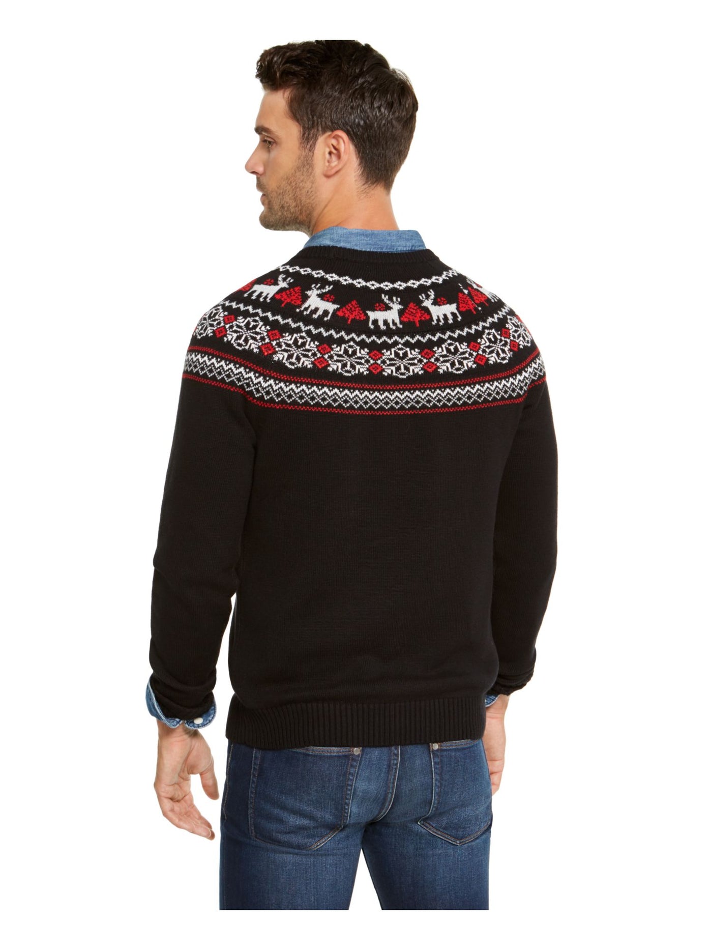 CHARTER CLUB Mens Holiday Black Fair Isle Crew Neck Classic Fit Pullover Sweater L