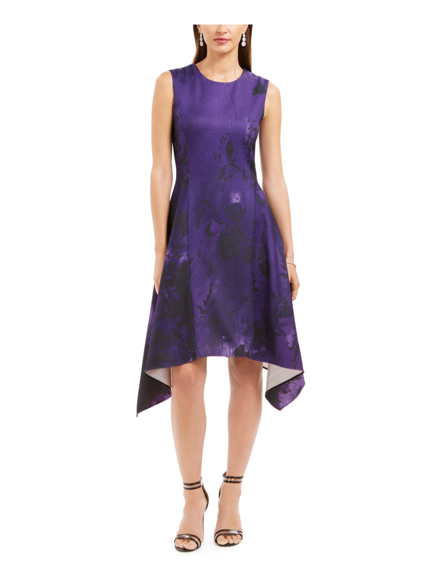NATORI Womens Zippered Sleeveless Jewel Neck Above The Knee Party Fit + Flare Dress