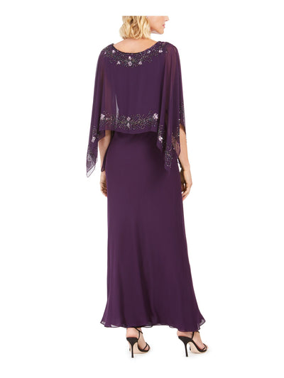 JKARA Womens Purple Embellished Cold Shoulder Kimono Sleeve Crew Neck Full-Length Formal Blouson Dress 6