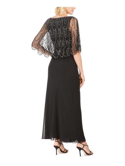 JKARA Womens Black Embellished Short Sleeve V Neck Maxi Evening Sheath Dress 6