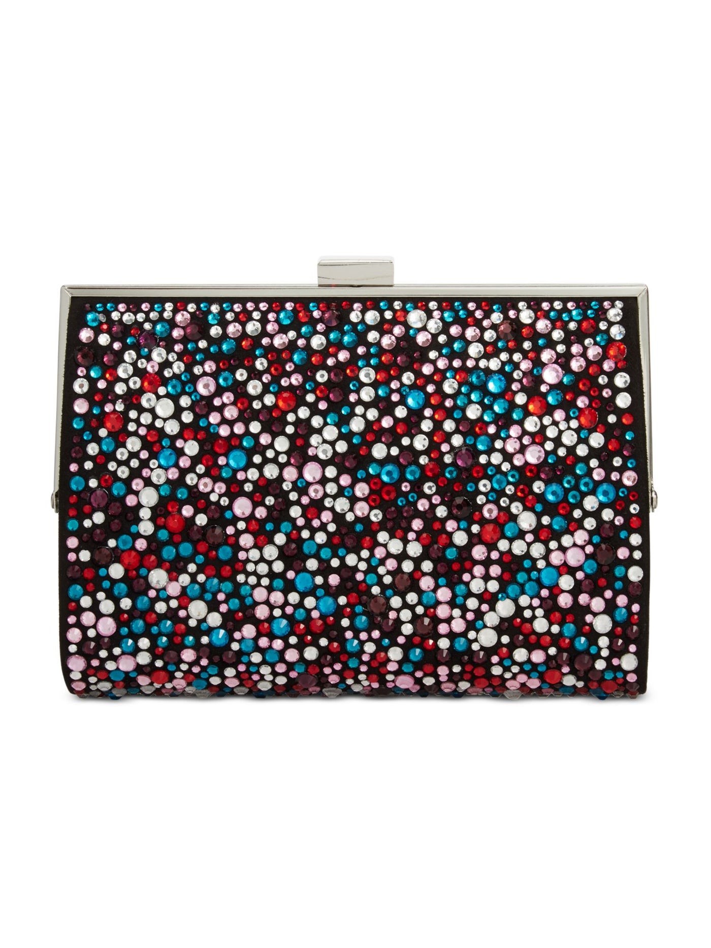 INC Women's Black Beaded Canvas Multi Chain Strap Minaudiere Clutch Handbag