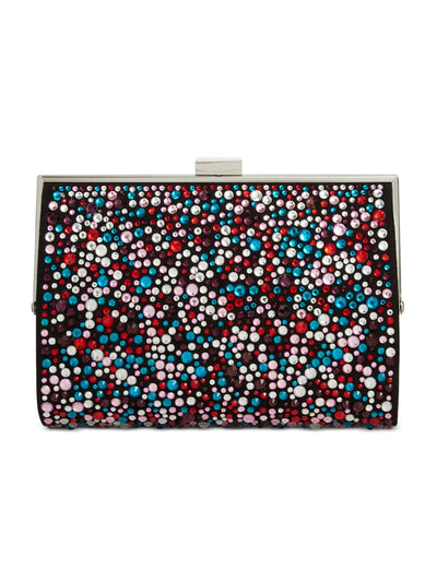 INC Women's Black Beaded Canvas Multi Chain Strap Minaudiere Clutch Handbag