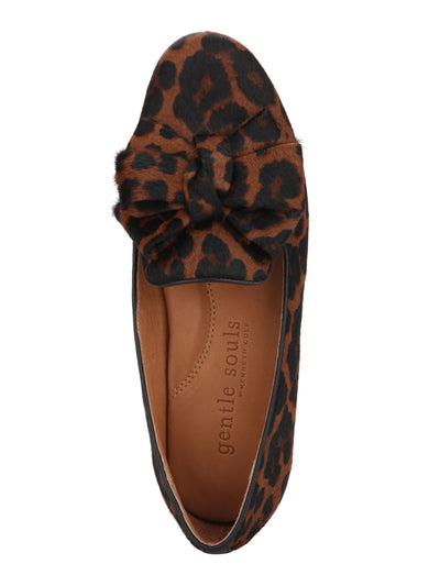 GENTLE SOULS KENNETH COLE Womens Brown Leopard Print Notched Bow Accent Padded Eugene Round Toe Slip On Leather Loafers Shoes 10 M