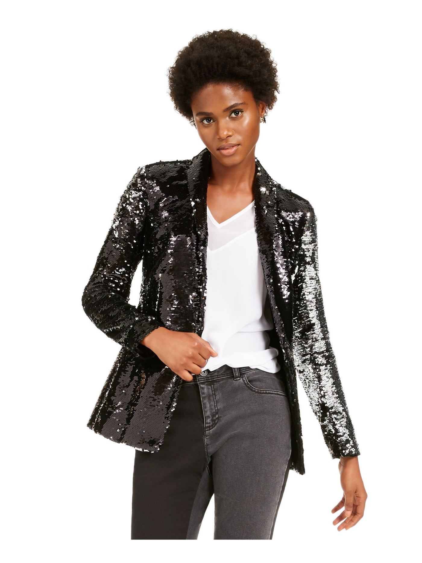 INC Womens Black Sequined Evening Jacket Size: S