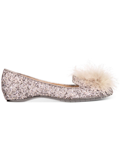 KENNETH COLE Womens Silver Feather Pom Pom Glitter Cushioned Gen-ie Bottle Round Toe Slip On Flats Shoes 7.5 M