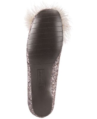 KENNETH COLE Womens Pink Chunky Glitter Cushioned Feather Pom Pom Glitter Feather Accent Gen-ie Bottle Round Toe Slip On Flats Shoes M