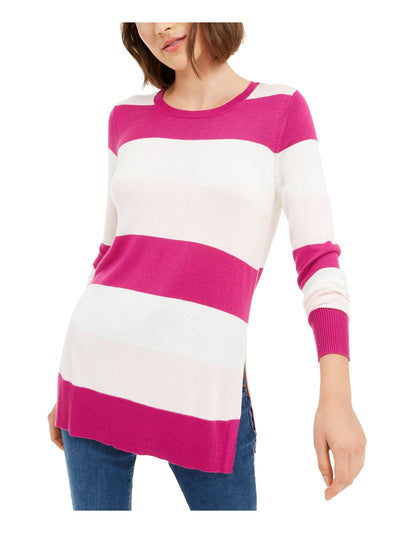 MAISON JULES Womens Pink Color Block Long Sleeve Jewel Neck T-Shirt XS