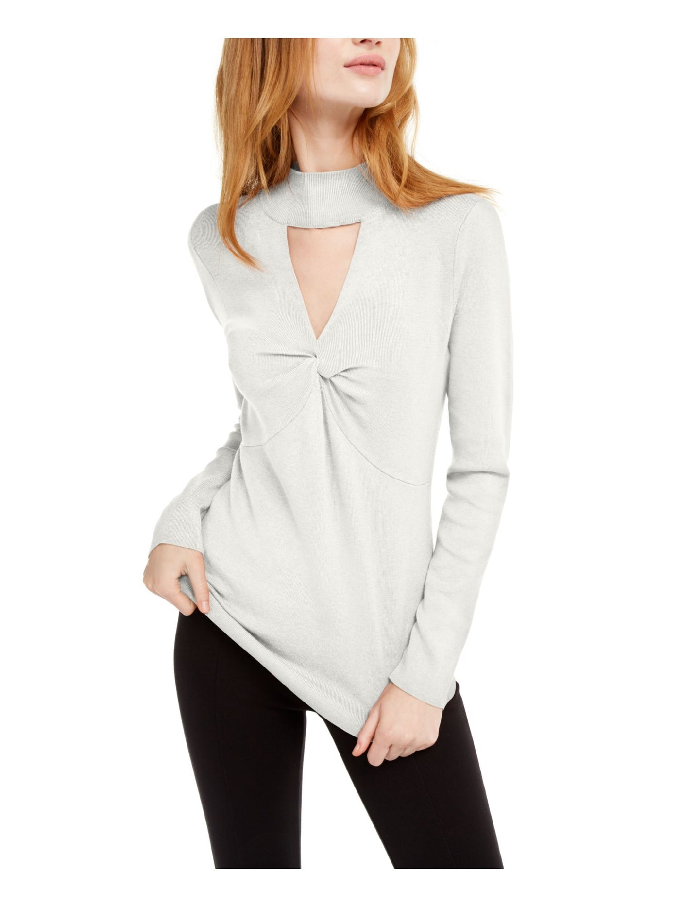 INC Womens White Cut Out Long Sleeve Keyhole T-Shirt M
