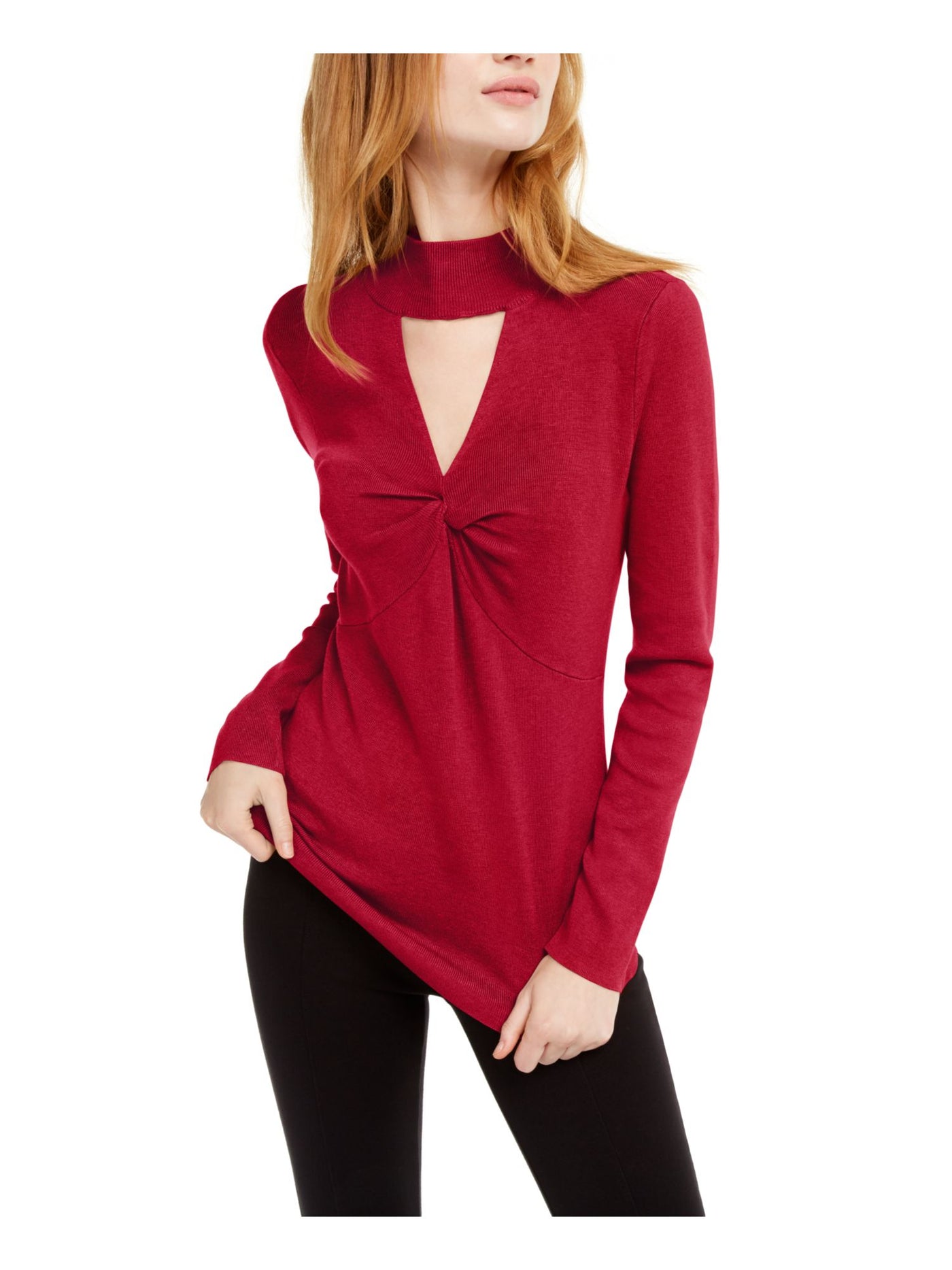 INC Womens Red Cut Out Long Sleeve Keyhole T-Shirt XL