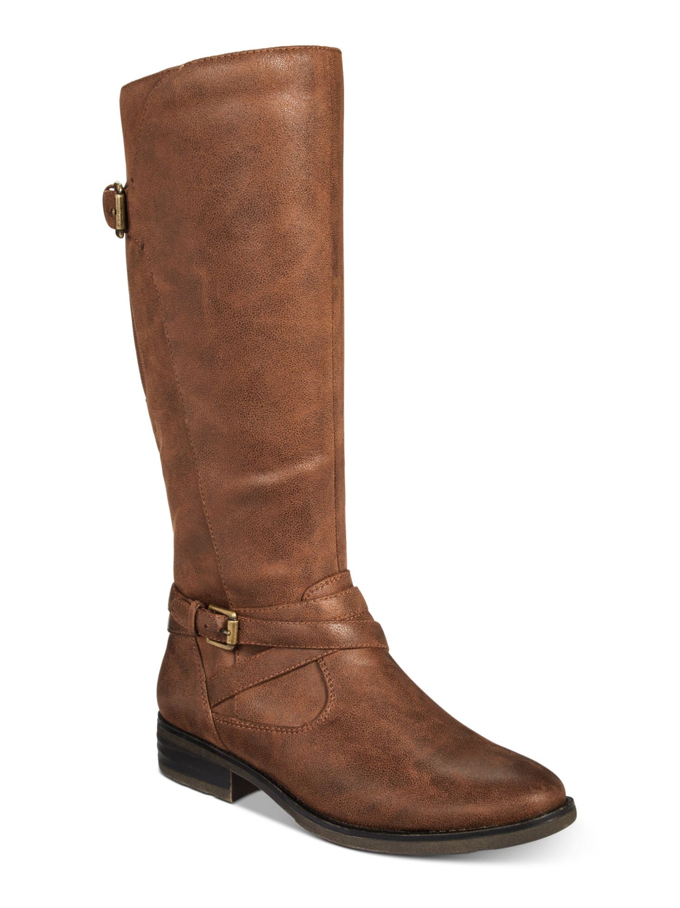 BARETRAPS Womens Brown Elastic Panel Buckle Accent Comfort Alysha Round Toe Block Heel Zip-Up Riding Boot 5.5 M WC