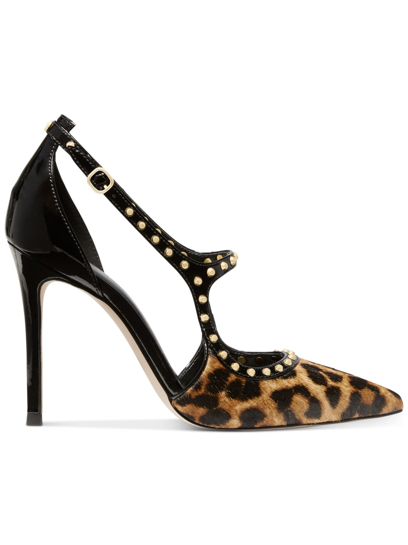 MICHAEL KORS Womens Black Leopard Print Studded Logo Ava Pointed Toe Stiletto Buckle Leather Dress Pumps Shoes 8.5 M