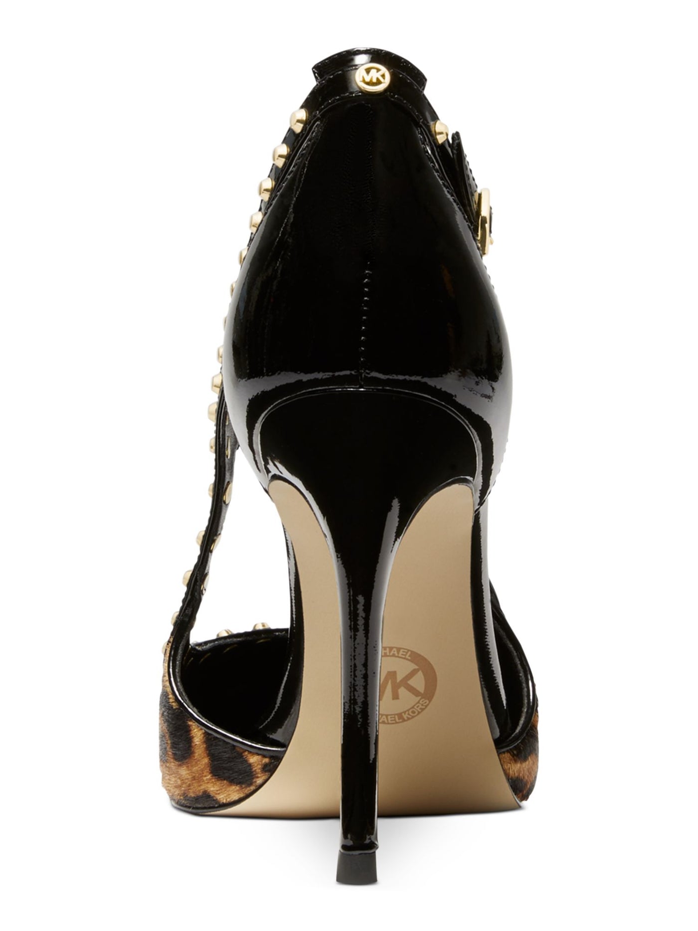 MICHAEL KORS Womens Black Leopard Print Studded Logo Ava Pointed Toe Stiletto Buckle Leather Dress Pumps Shoes 8.5 M