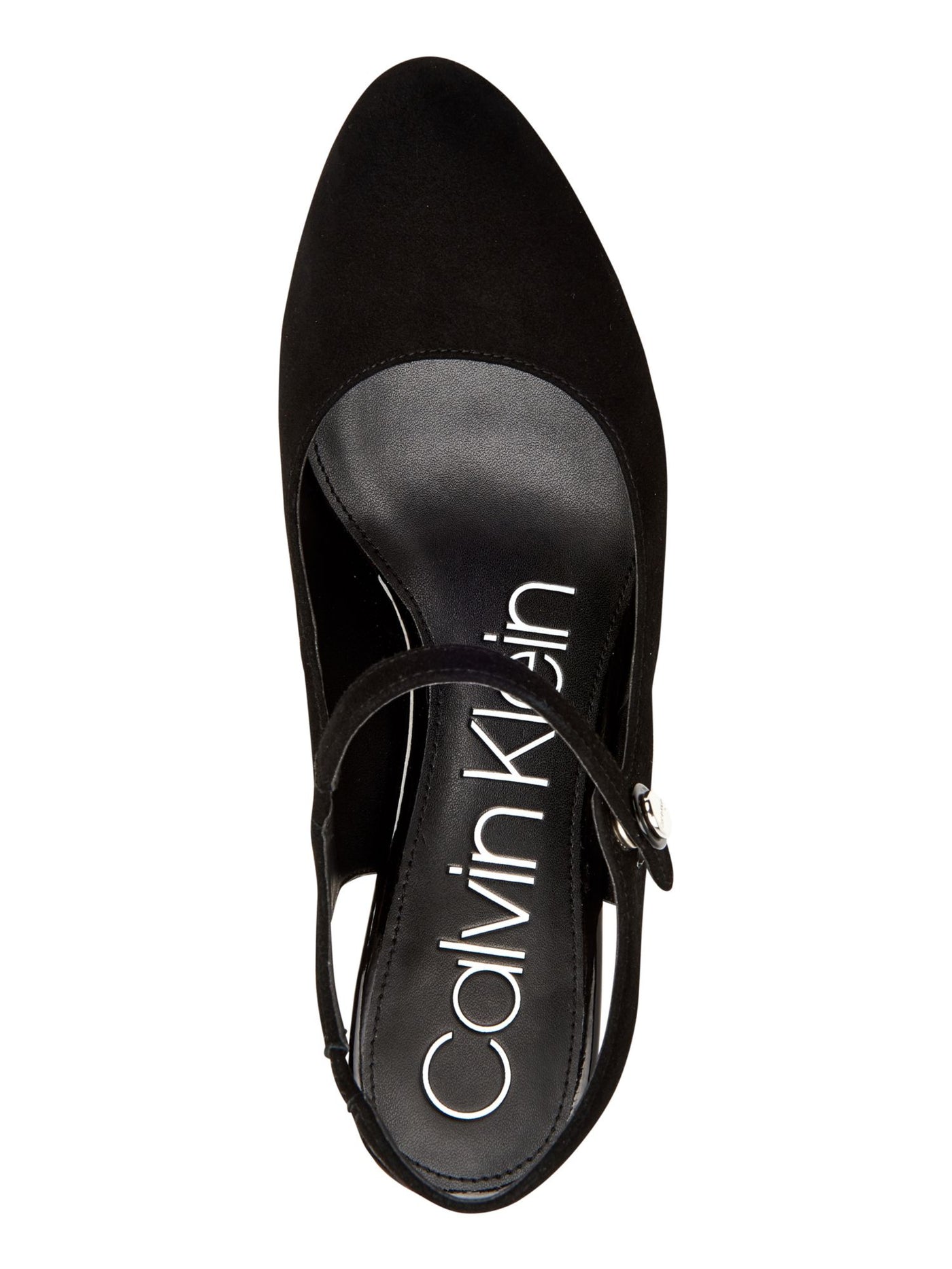 CALVIN KLEIN Womens Black Cushioned Comfort Omaha Almond Toe Block Heel Leather Slingback 7.5 M