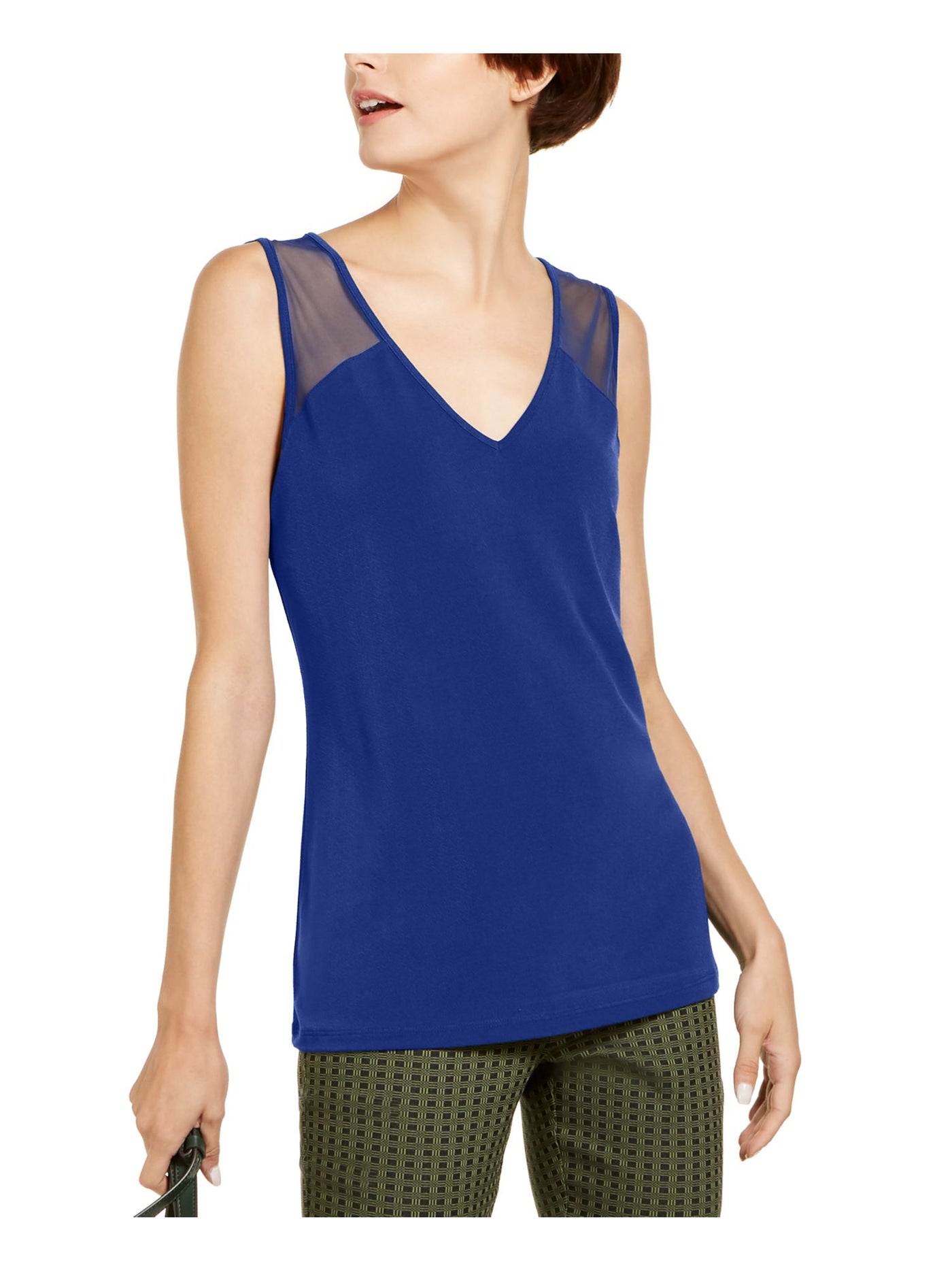 INC Womens Shear Sleeveless V Neck Top