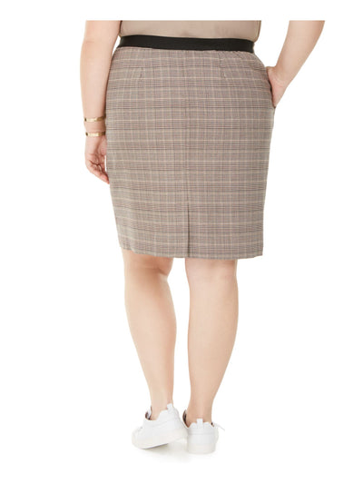 BAR III Womens Beige Zippered Check Knee Length Pencil Skirt Plus 16W