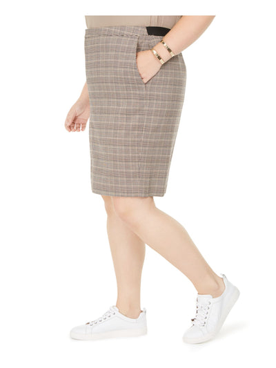 BAR III Womens Beige Zippered Check Knee Length Pencil Skirt Plus 16W