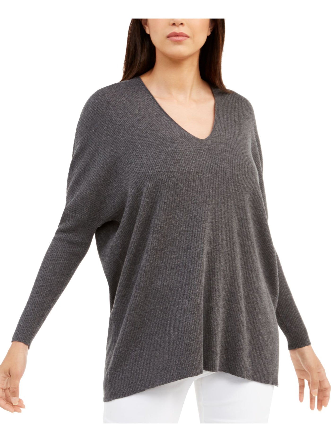 ANNE KLEIN Womens Gray Long Sleeve V Neck Top S\M