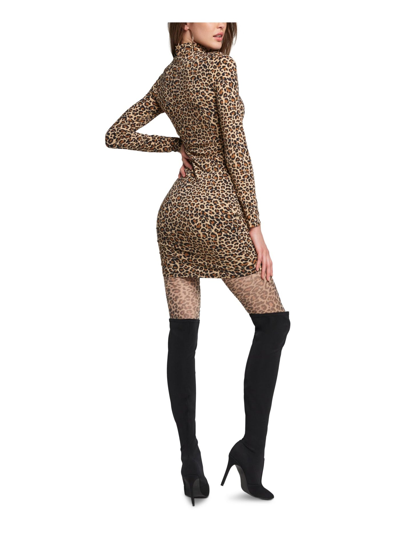 BARDOT Womens Beige Animal Print Long Sleeve Mock Short Party Body Con Dress XS