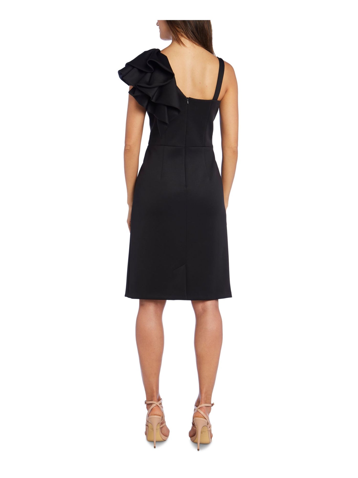 NIGHTWAY Womens Black Sleeveless Asymmetrical Neckline Above The Knee Evening Sheath Dress Petites 10P