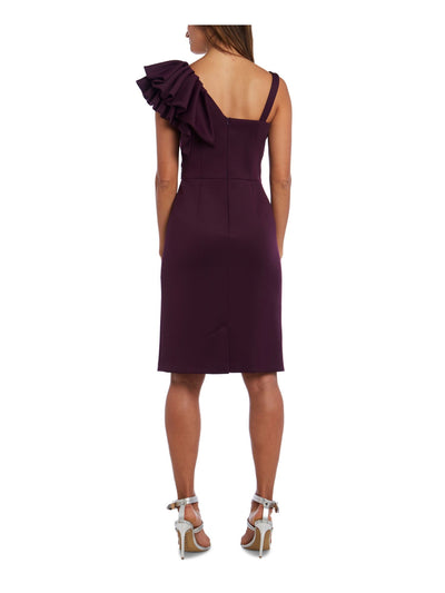 NIGHTWAY Womens Purple Sleeveless Asymmetrical Neckline Above The Knee Evening Sheath Dress Petites 4P