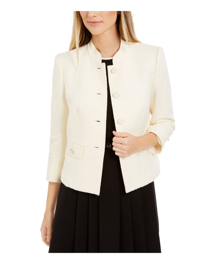 ANNE KLEIN Womens Ivory Pocketed Textured Tweed Wear To Work Suit Jacket 14