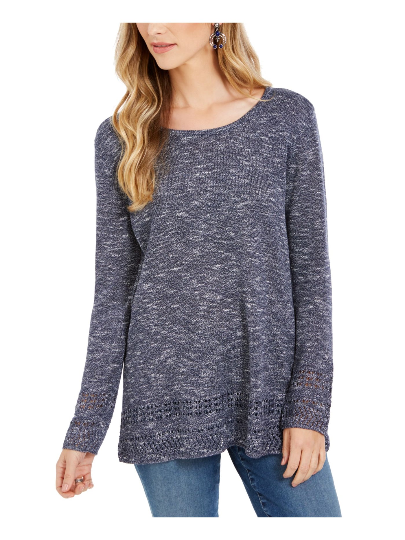 STYLE & COMPANY Womens Navy Textured Long Sleeve Jewel Neck Sweater Petites PM