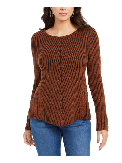 STYLE & COMPANY Womens Brown Textured Speckle Long Sleeve Jewel Neck T-Shirt Petites PL