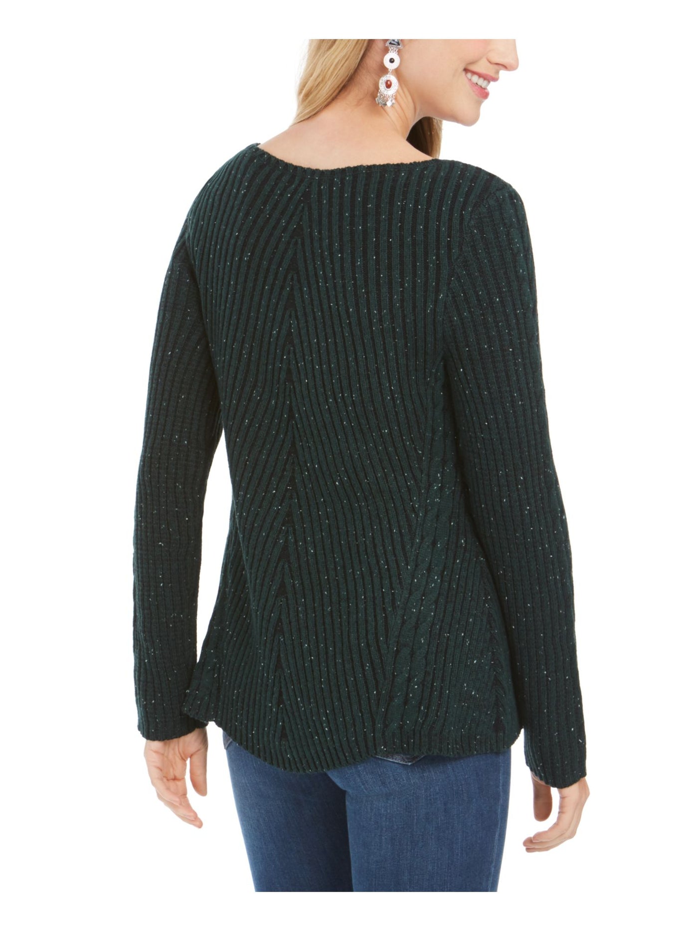 STYLE & COMPANY Womens Green Textured Speckle Long Sleeve Jewel Neck T-Shirt Petites PP