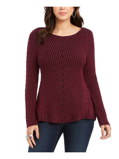 STYLE & COMPANY Womens Burgundy Textured  Knitted Printed Long Sleeve Jewel Neck T-Shirt S