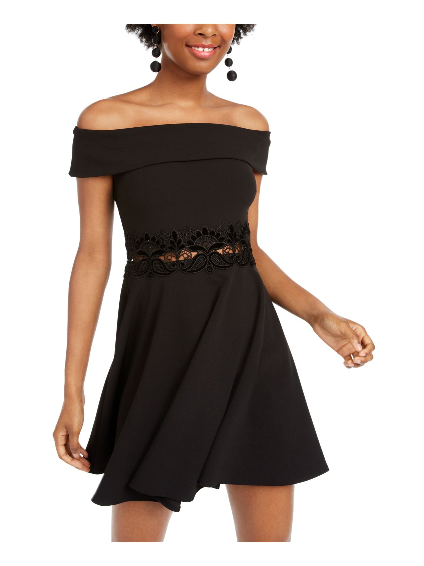 B DARLIN Womens Embellished Off Shoulder Mini Formal Fit + Flare Dress