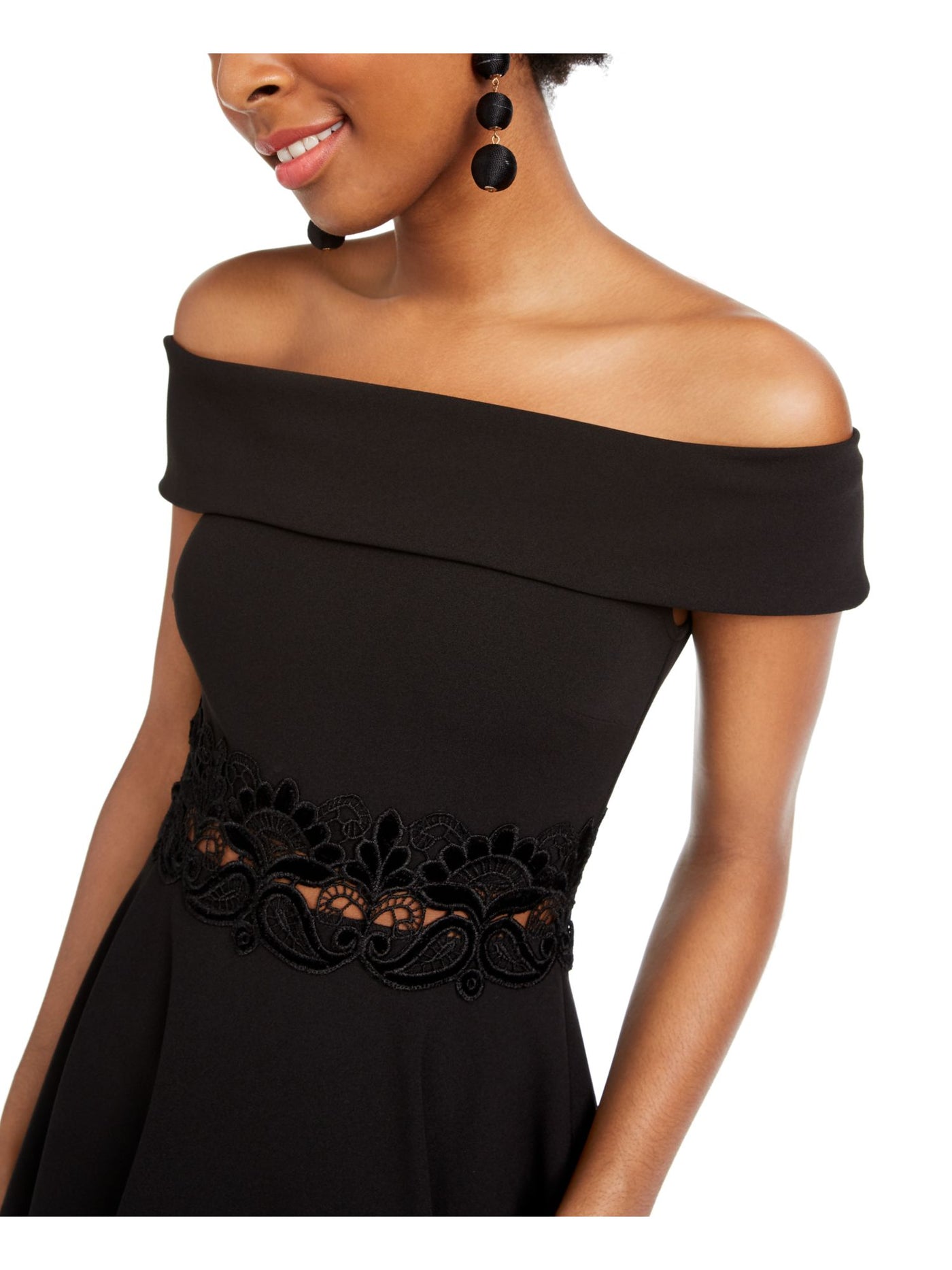 B DARLIN Womens Black Embellished Off Shoulder Mini Formal Fit + Flare Dress Juniors 3\4