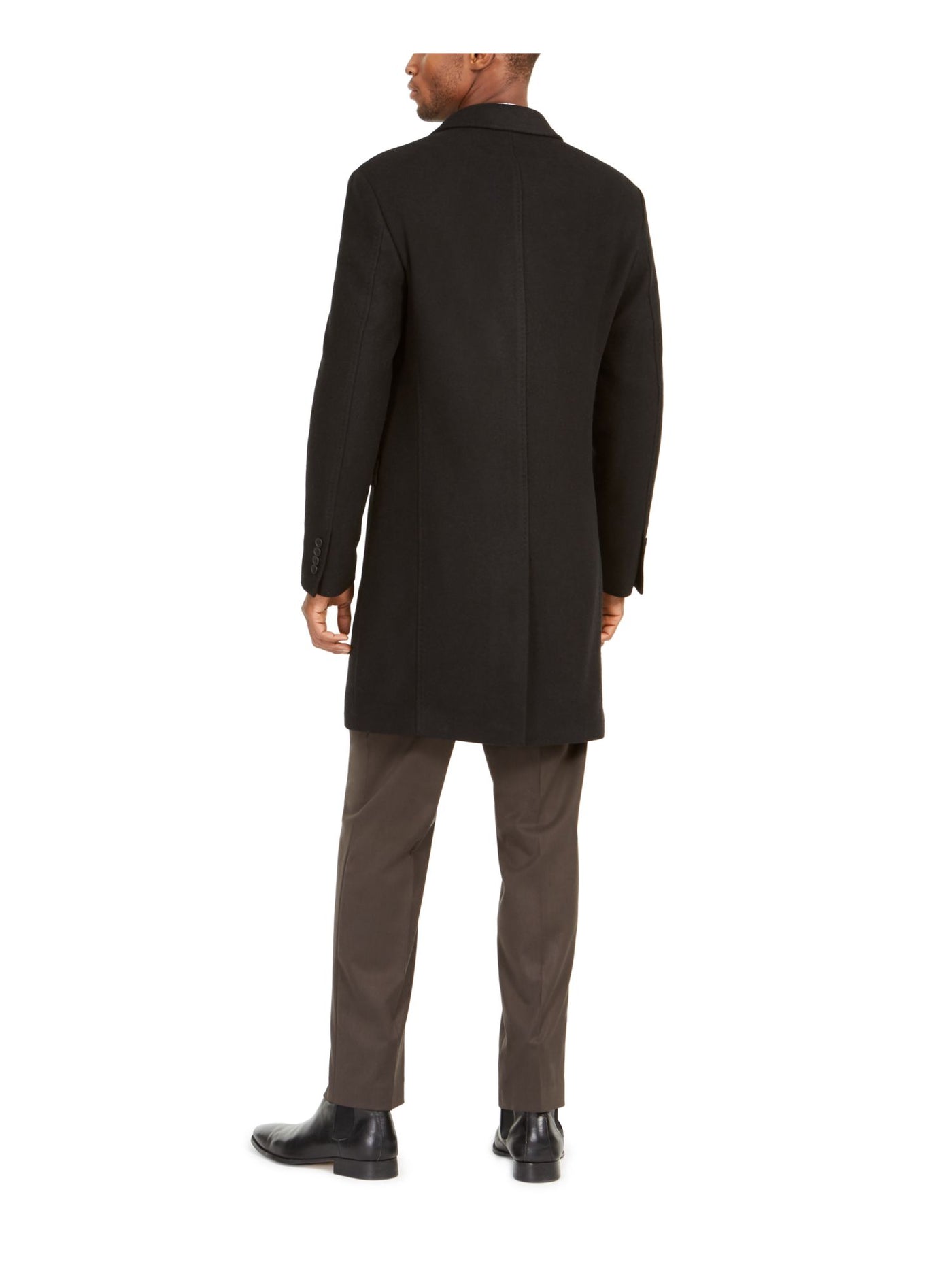 CALVIN KLEIN Mens Black Wool Blend Overcoat 46L