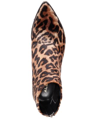 ALDO Womens Brown Animal Print Tiger Leopard Multi-Media Cushioned Studded Ibalenna Pointed Toe Block Heel Zip-Up Booties 9