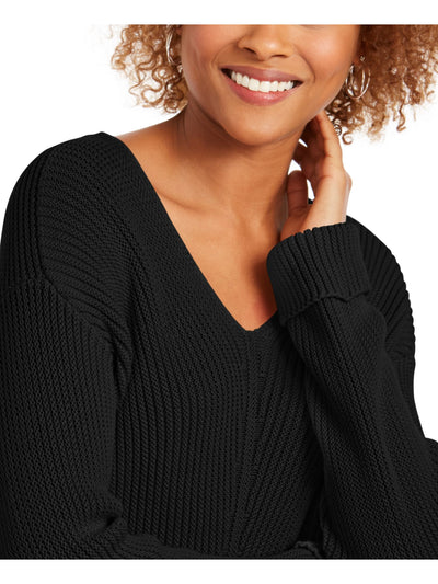 CHARTER CLUB Womens Black Long Sleeve V Neck Blouse Petites PP