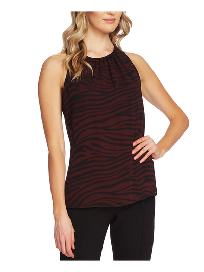 VINCE CAMUTO Womens Maroon Striped Sleeveless Keyhole Tank Top XXS