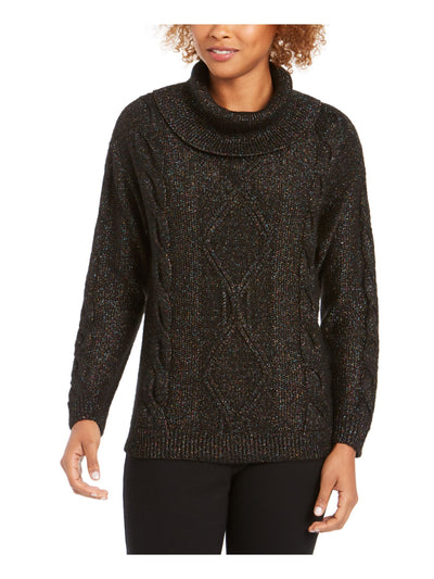 CHARTER CLUB Womens Black Speckle Long Sleeve Cowl Neck Sweater S
