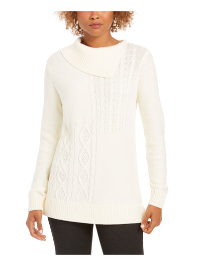 CHARTER CLUB Womens Ivory Ribbed Heather Long Sleeve Cowl Neck Sweater M