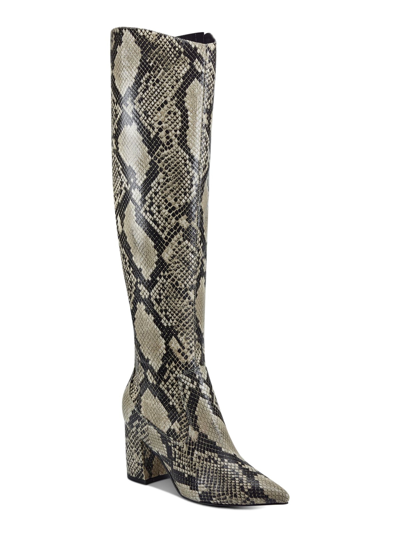 MARC FISHER Womens Gray Snakeskin Cushioned Comfort Retie2 Pointed Toe Block Heel Zip-Up Dress Boots 8.5 M