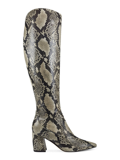 MARC FISHER Womens Beige Animal Print Pointed Toe Block Heel Zip-Up Dress Boots 6