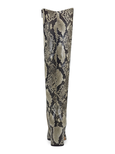 MARC FISHER Womens Beige Animal Print Pointed Toe Block Heel Zip-Up Dress Boots 6