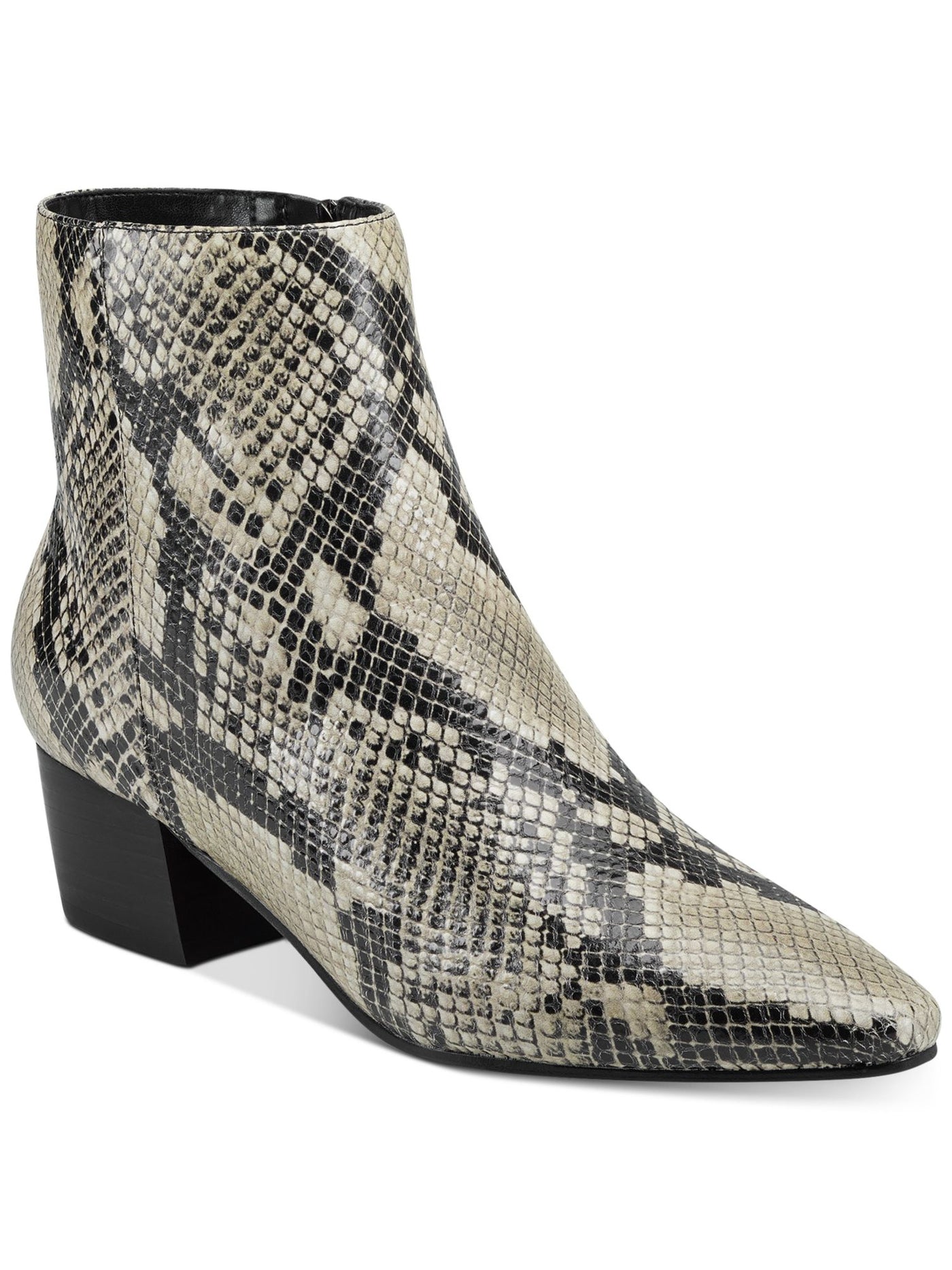 MARC FISHER Womens Beige Snake Print Cushioned Comfort Tammea Pointed Toe Block Heel Zip-Up Leather Booties 5.5 M