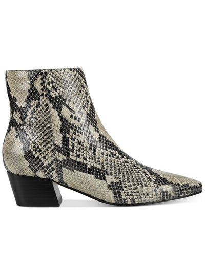 MARC FISHER Womens Beige Snake Print Cushioned Comfort Tammea Pointed Toe Block Heel Zip-Up Leather Booties 5.5 M