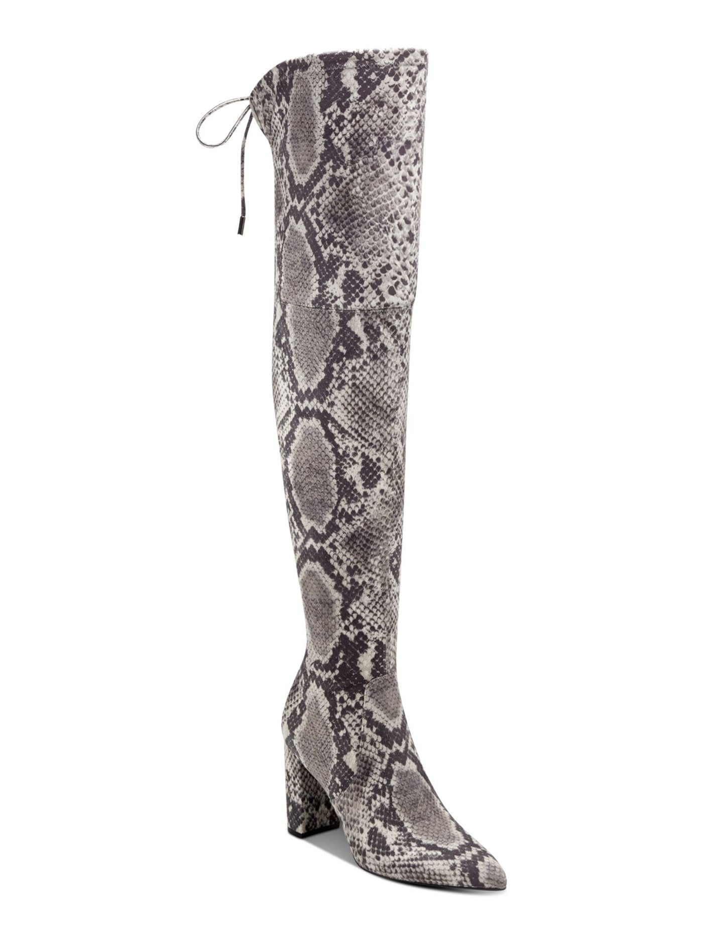 MARC FISHER Womens Gray Snake Tie Detail Zipper Water Resistant Cushioned Vany Pointed Toe Block Heel Dress Boots 5.5 M