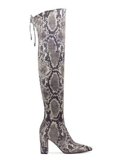 MARC FISHER Womens Gray Snake Tie Detail Zipper Water Resistant Cushioned Vany Pointed Toe Block Heel Dress Boots 5.5 M