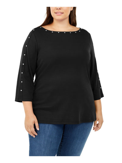 RACHEL RACHEL ROY Womens Black Pocketed 3/4 Sleeve V Neck Hi-Lo Sweater M