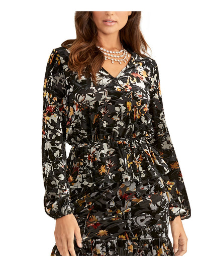 RACHEL RACHEL ROY Womens Black Floral V Neck Wear To Work Peplum Top XS