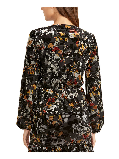 RACHEL RACHEL ROY Womens Black Floral V Neck Wear To Work Peplum Top XS