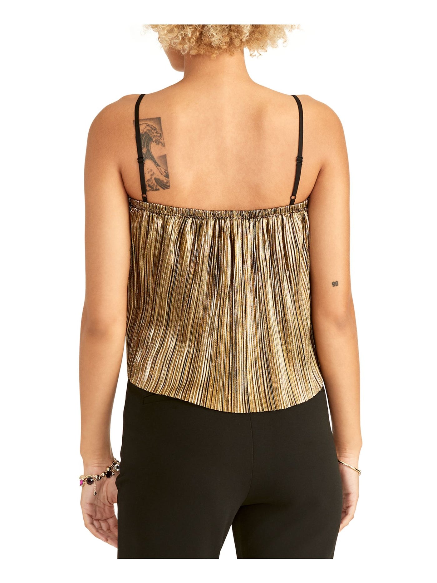 RACHEL RACHEL ROY Womens Gold Shimmer Striped Spaghetti Strap Square Neck Cocktail Crop Top M