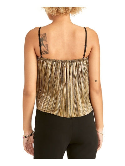 RACHEL RACHEL ROY Womens Gold Striped Spaghetti Strap Square Neck Cocktail Crop Top XL