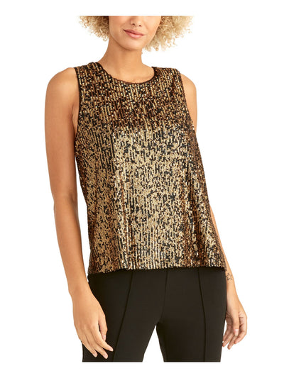 RACHEL ROY Womens Gold Sequined Sleeveless Jewel Neck Party Top XS